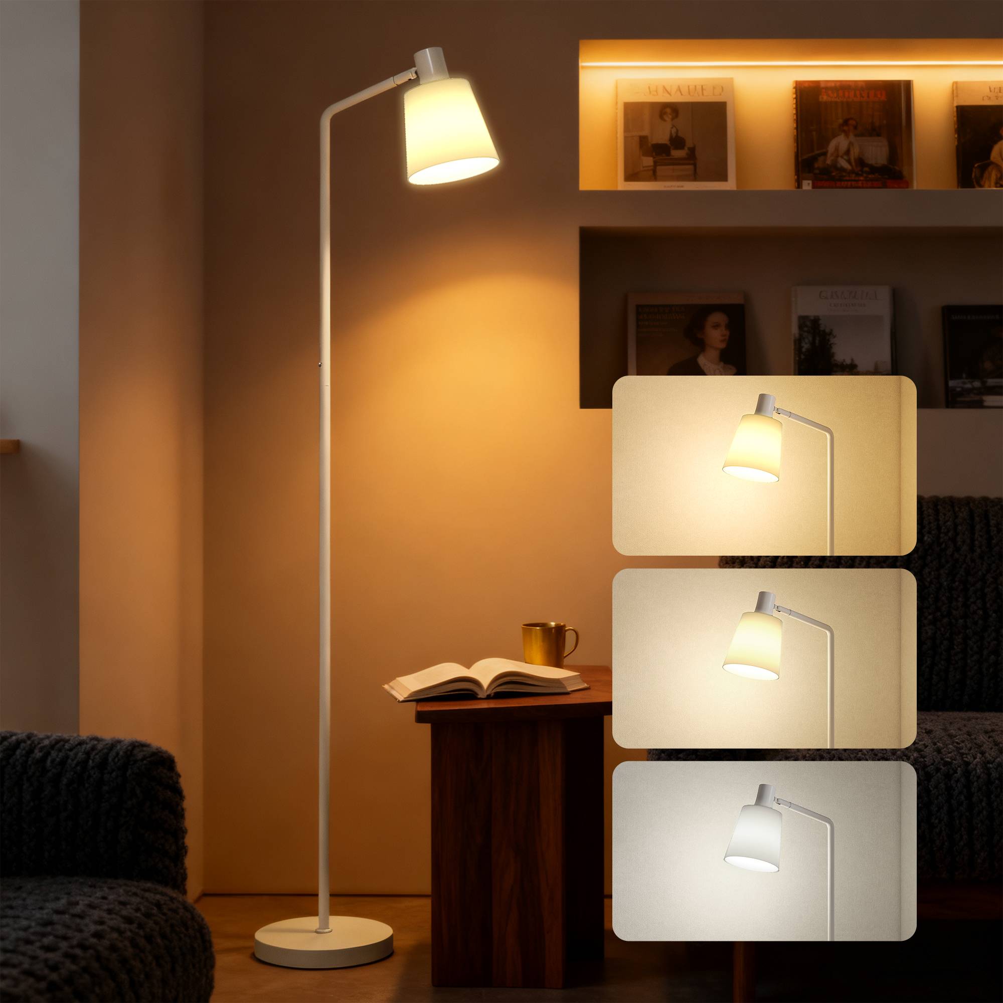 Lampadaire LED intensité modulable 3000K–6500K abat-jour orientable douille E27 blanche - Image 1