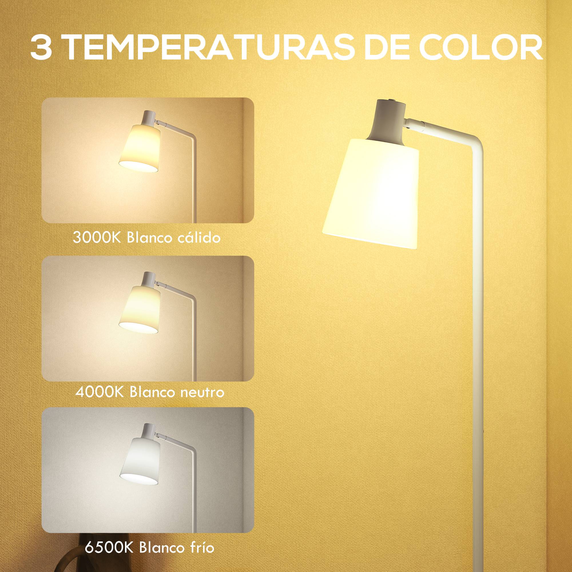 Lampadaire LED intensité modulable 3000K–6500K abat-jour orientable douille E27 blanche - Image 6