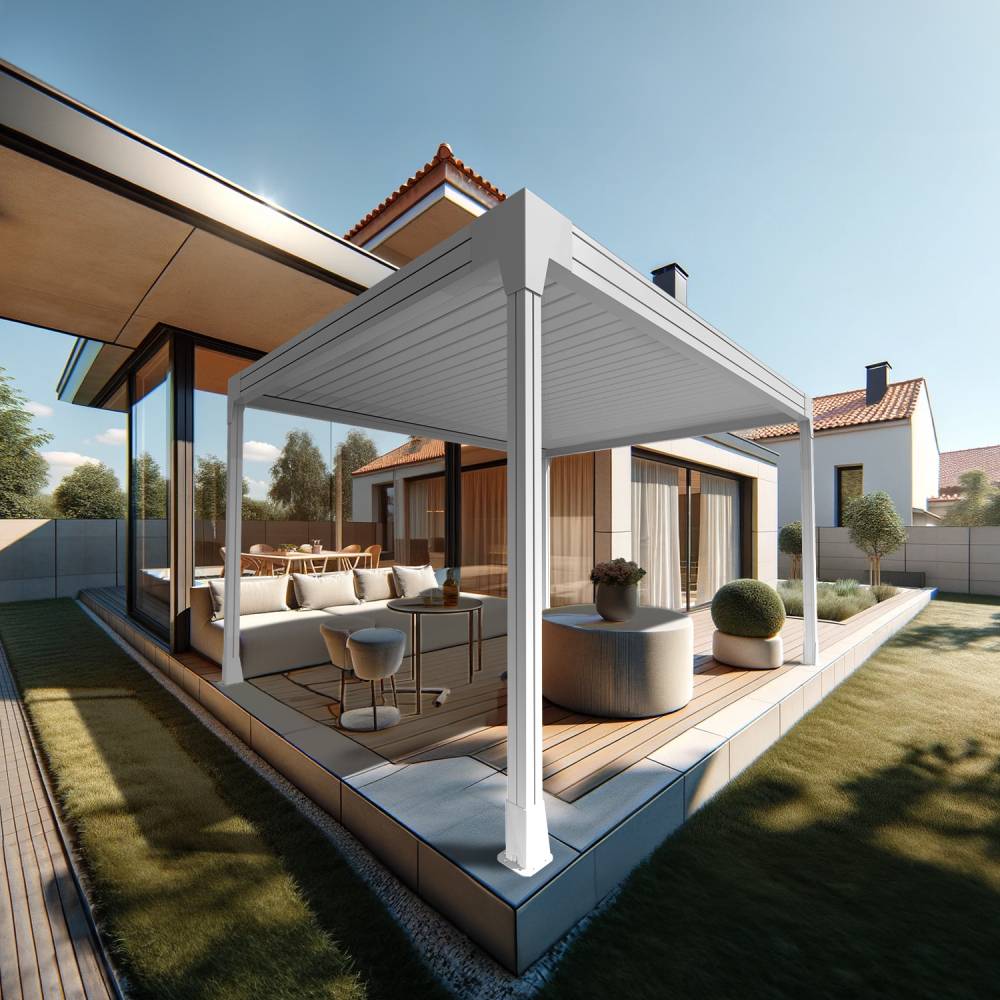 Pergola bioclimatique HELY îlot 4,50x6,029m Vérin à télécommande (Blanc) - Alia Productions - Imagen 1