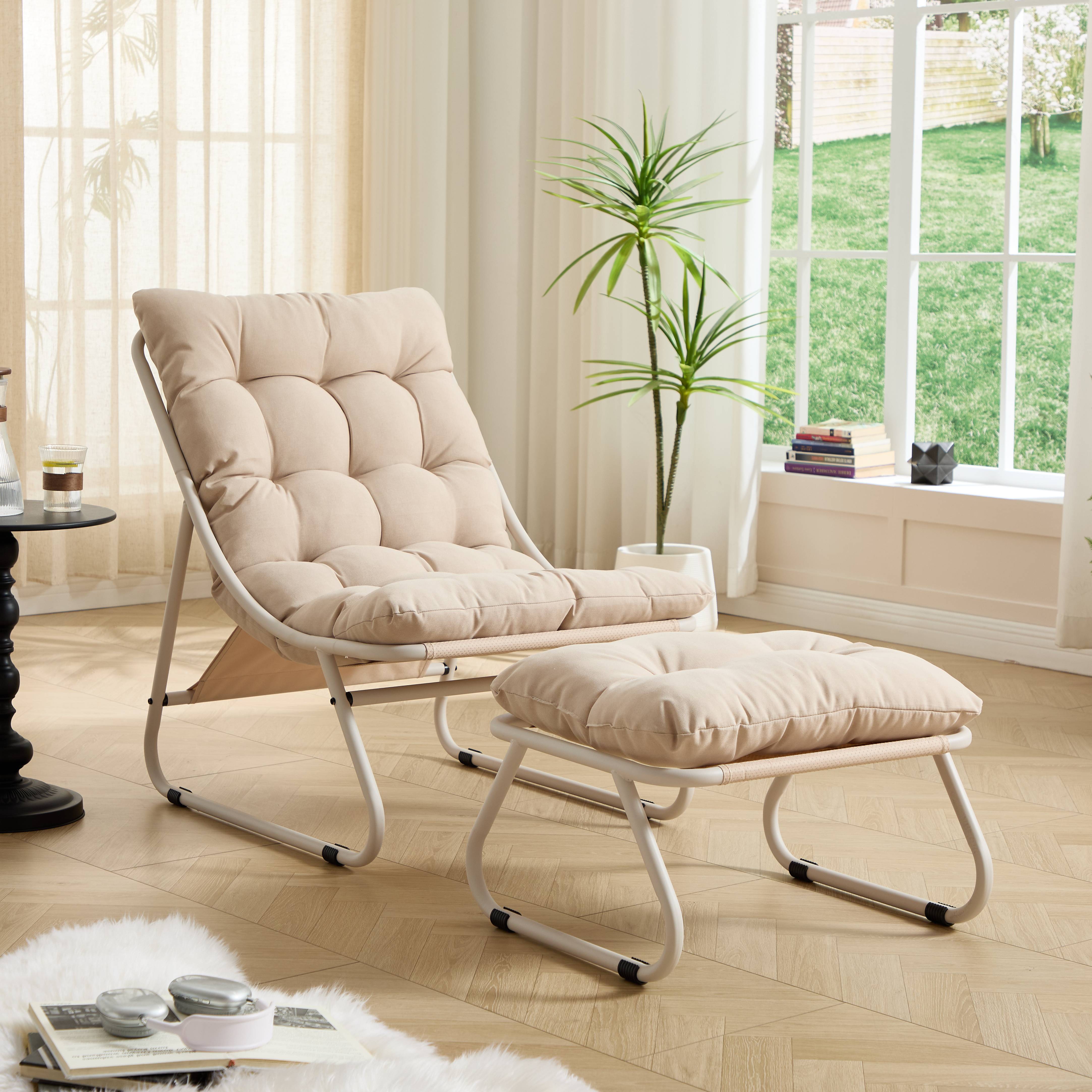 ComfortXL - Fauteuil relax lounge acier pour intérieur et extérieur avec repose-pieds beige - ComfortXL Outdoor Living - Image 1