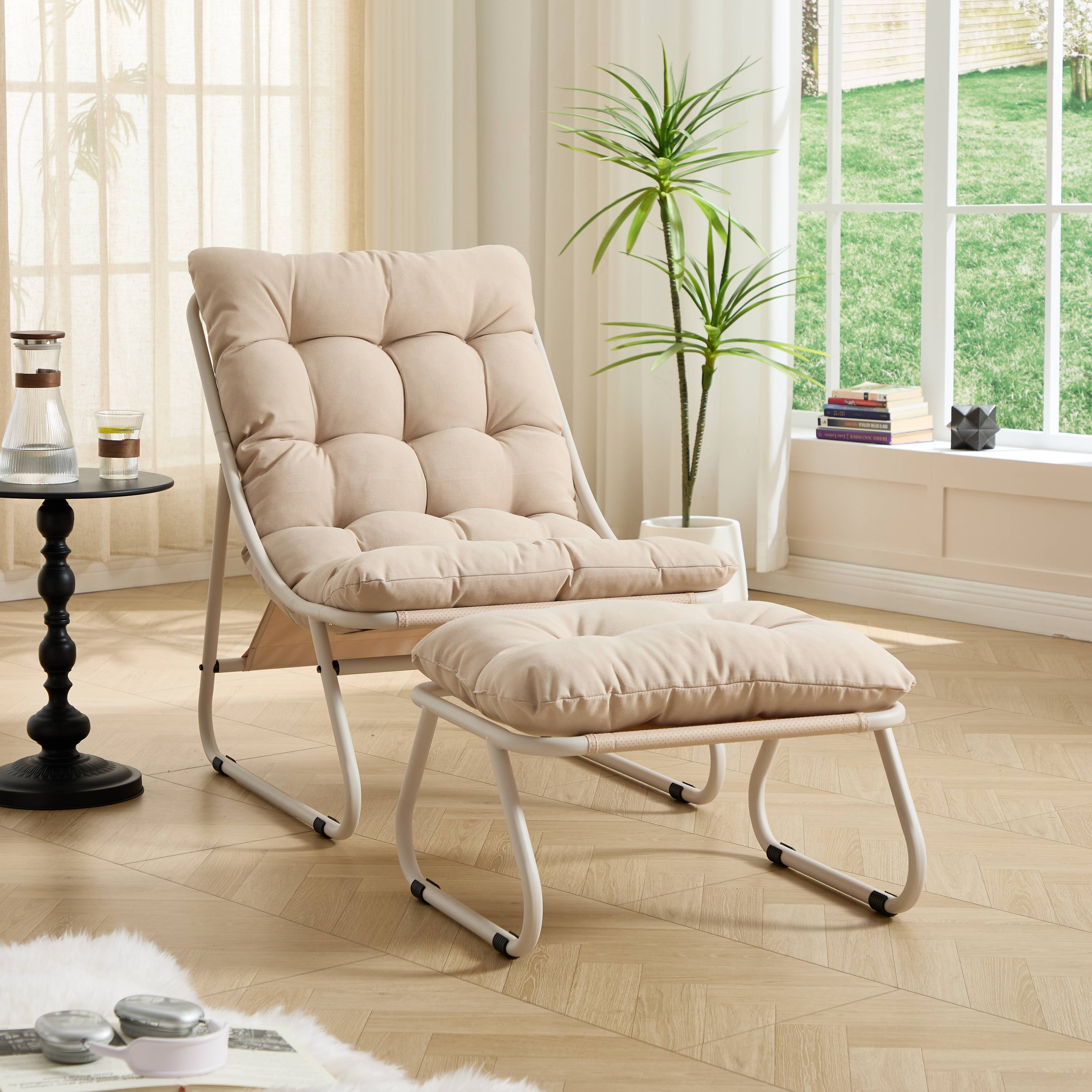 ComfortXL - Fauteuil relax lounge acier pour intérieur et extérieur avec repose-pieds beige - ComfortXL Outdoor Living - Image 8