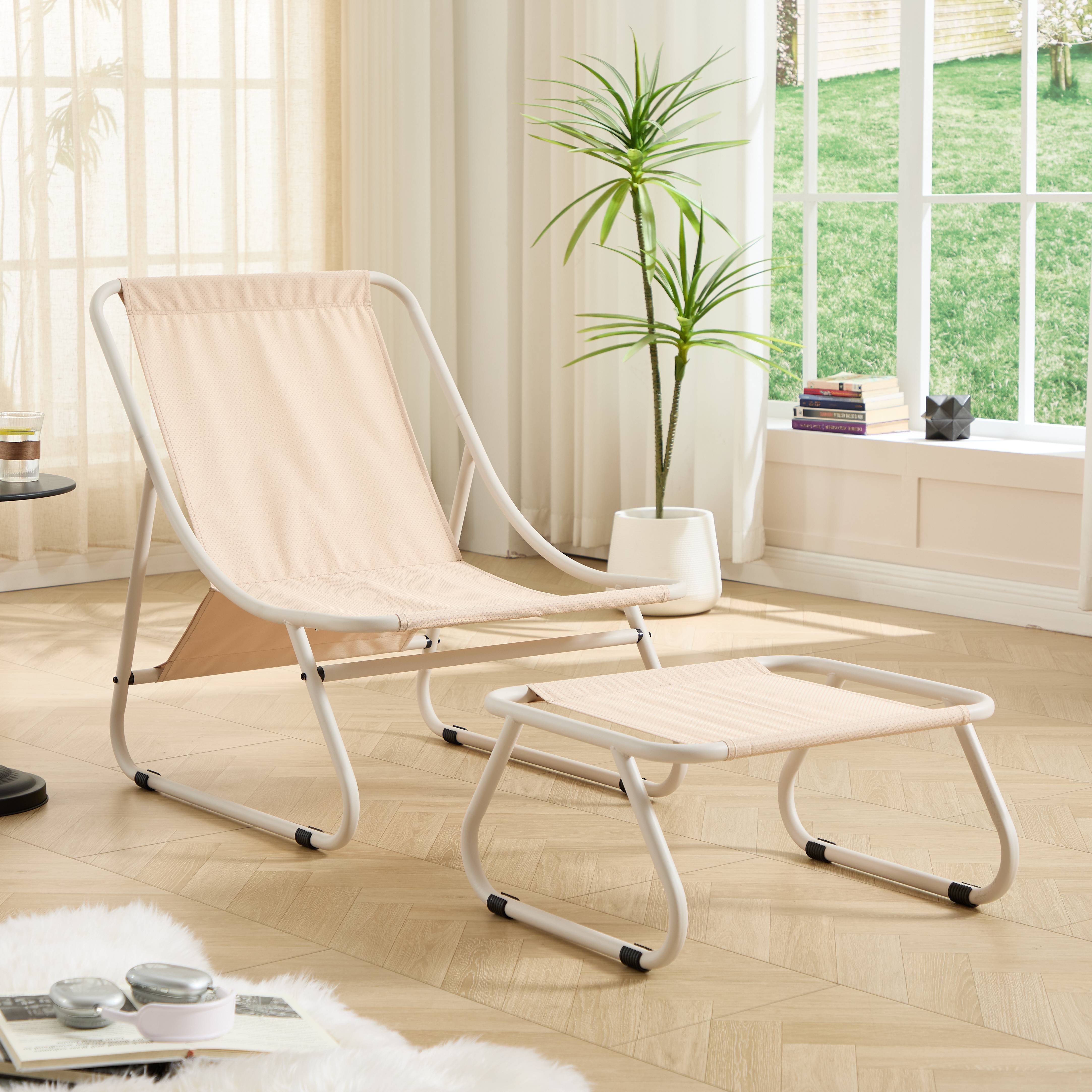 ComfortXL - Fauteuil relax lounge acier pour intérieur et extérieur avec repose-pieds beige - ComfortXL Outdoor Living - Image 7