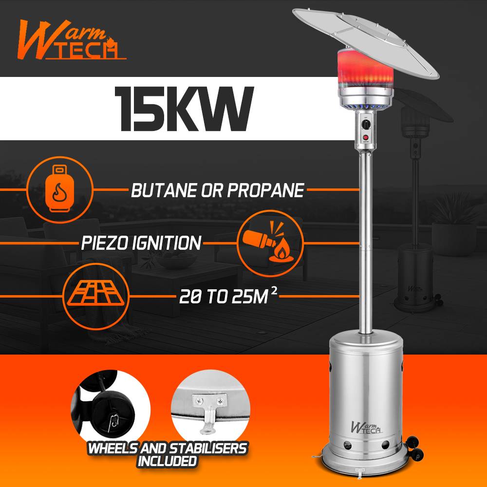 Parasol chauffant inox au gaz 15Kw avec roues et tête inclinable - Image 2