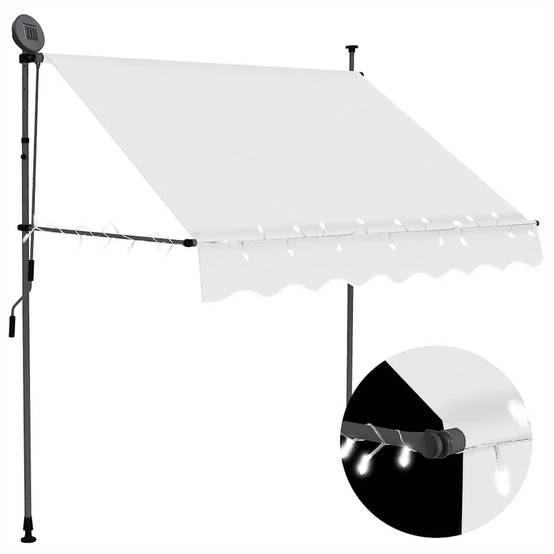 Store Banne de Terrasse Manuel avec Éclairage LED Solaire Protection Anti-UV Toile Polyester Crème 200 cm – ComfortXL Outdoor Living - Image 1