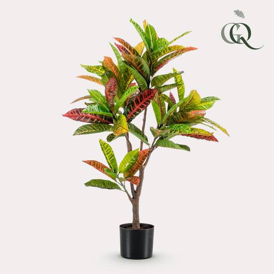 Plante Artificielle Croton Codiaeum Tronc Bois Déco Intérieur Réaliste 110 cm - ComfortXL Green Living - Image 1