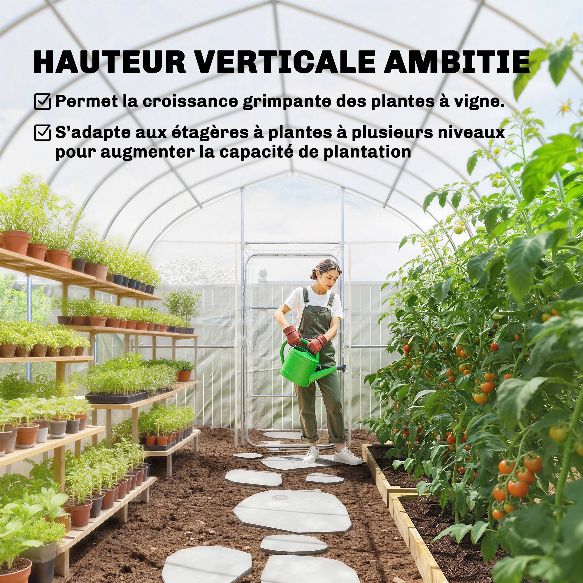 Serre Tunnel de Jardin 12m² Film PO Anti-goutte Acier Galvanisé 25mm Structure Renforcée 2 Portes Battantes Transparent - Image 9