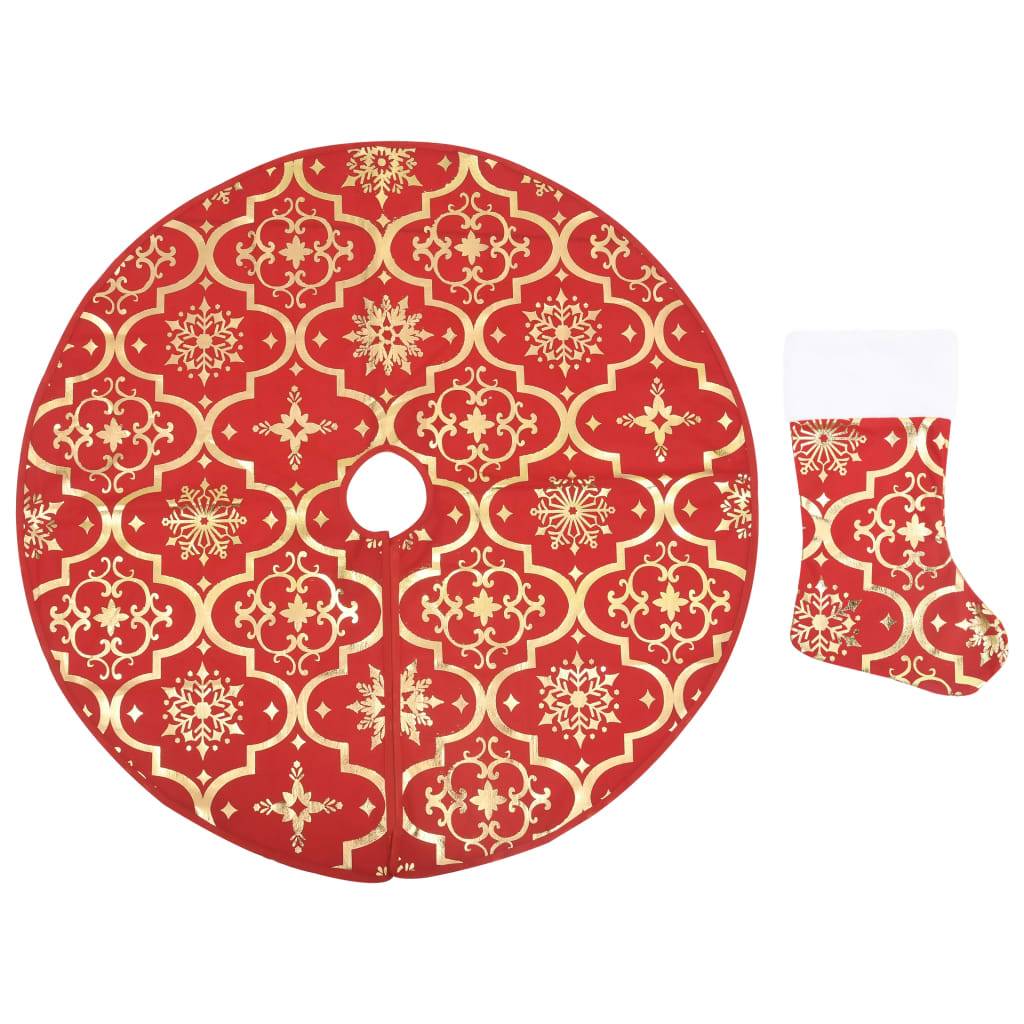 Jupe de sapin de Noël - Robe de sapin - Tapis de sapin de luxe avec chaussette Rouge 150cm Tissu - Image 1