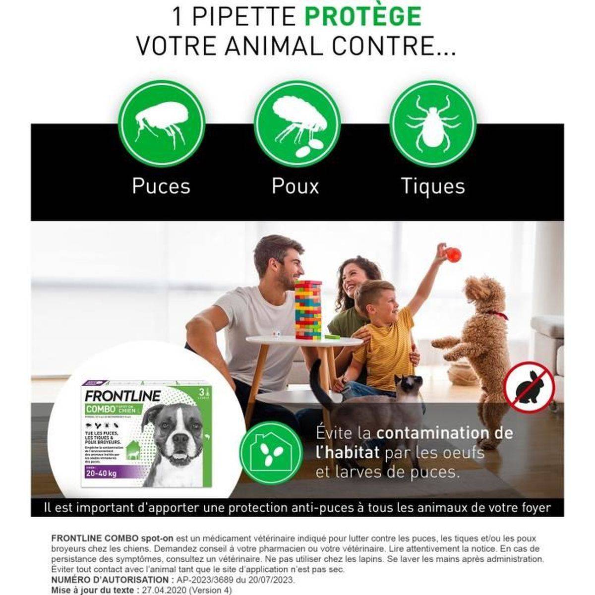 Frontline - Frontline Combo perro spot-on 20 a 40 kg, 3 pipetas de 2,68 ml - FRONTLINE - Imagen 2