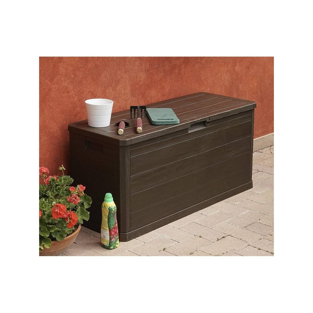 Coffre de jardin 280L WOODY Résine Effet bois L117xP45xH56 cm - Imagen 4
