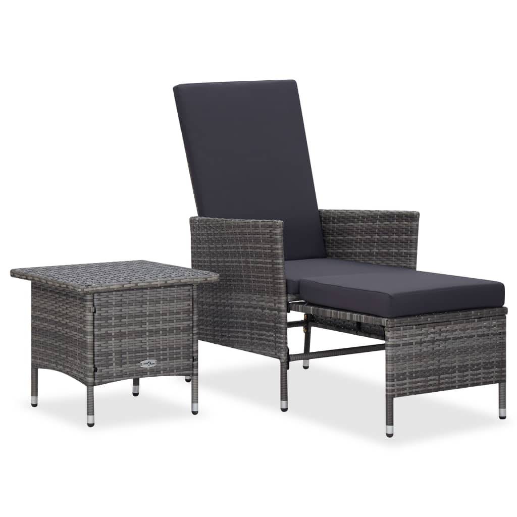 Fauteuil de Jardin Inclinable Résine Tressée avec Table Basse Gris – ComfortXL Outdoor Living - Image 1