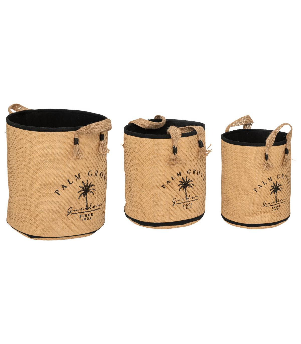 Lot de 3 Paniers de rangement avec doublure tissu et poignées en jute - Imagen 1