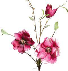 Artificielles - Magnolia artificiel H 90 cm Fuchsia en branche 2 fleurs et 1 bouton - couleur: Rose fushia 730