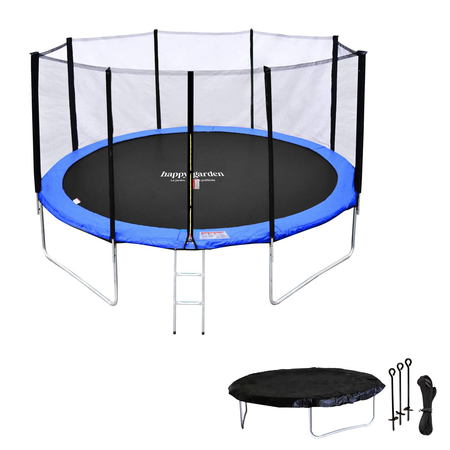 Happy Garden - Pack Premium Trampoline 370cm réversible vert / bleu PERTH + filet, échelle, bâche et kit d'ancrage - HAPPY GARDEN - Imagen 2