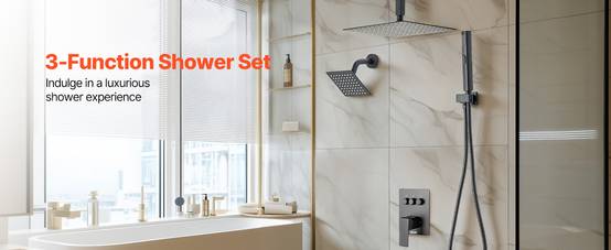 Vevor - VEVOR Système de Douche 3 Douchettes Tête 25,4 cm Mural et à Main Noir Mat - Image 9