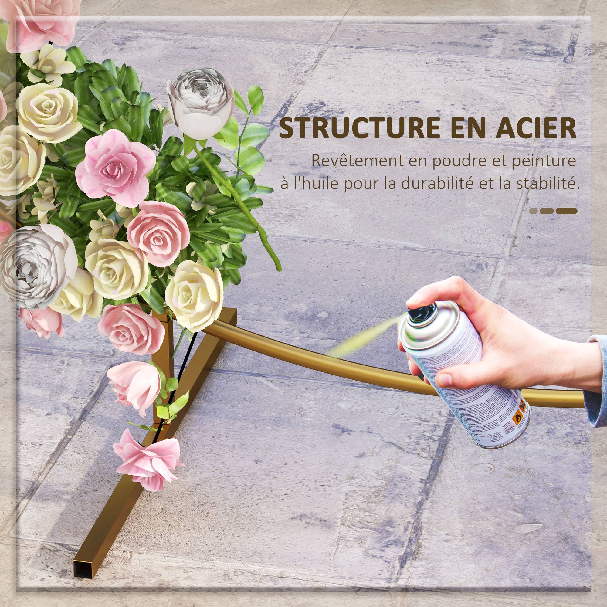 Arche de jardin acier événement cérémonie support plantes grimpantes 222x224cm doré - ComfortXL Outdoor Living - Image 7