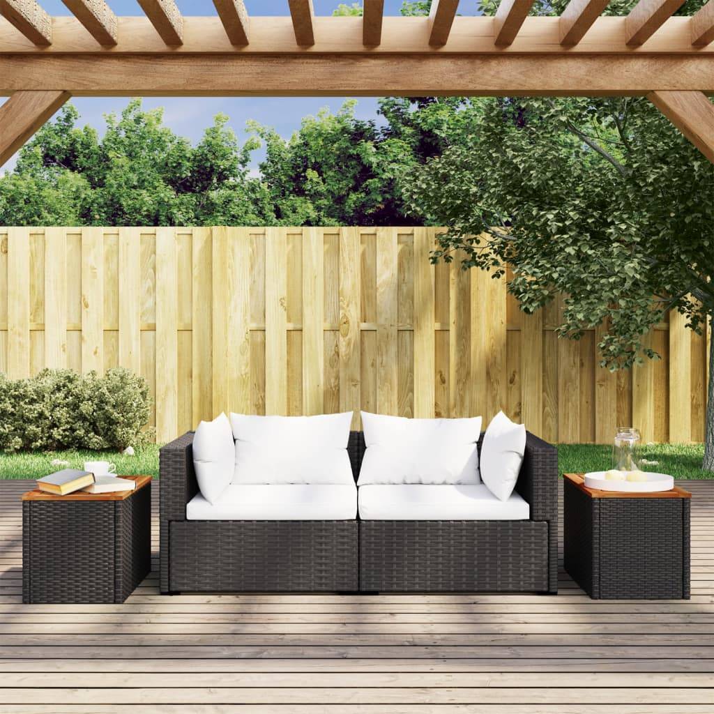 Maison Chic - Lot de 2 Tables d'extérieur - Tables d'appoint de jardin - Tables de jardin noir 55x34x37 cm rotin bois massif - Image 3