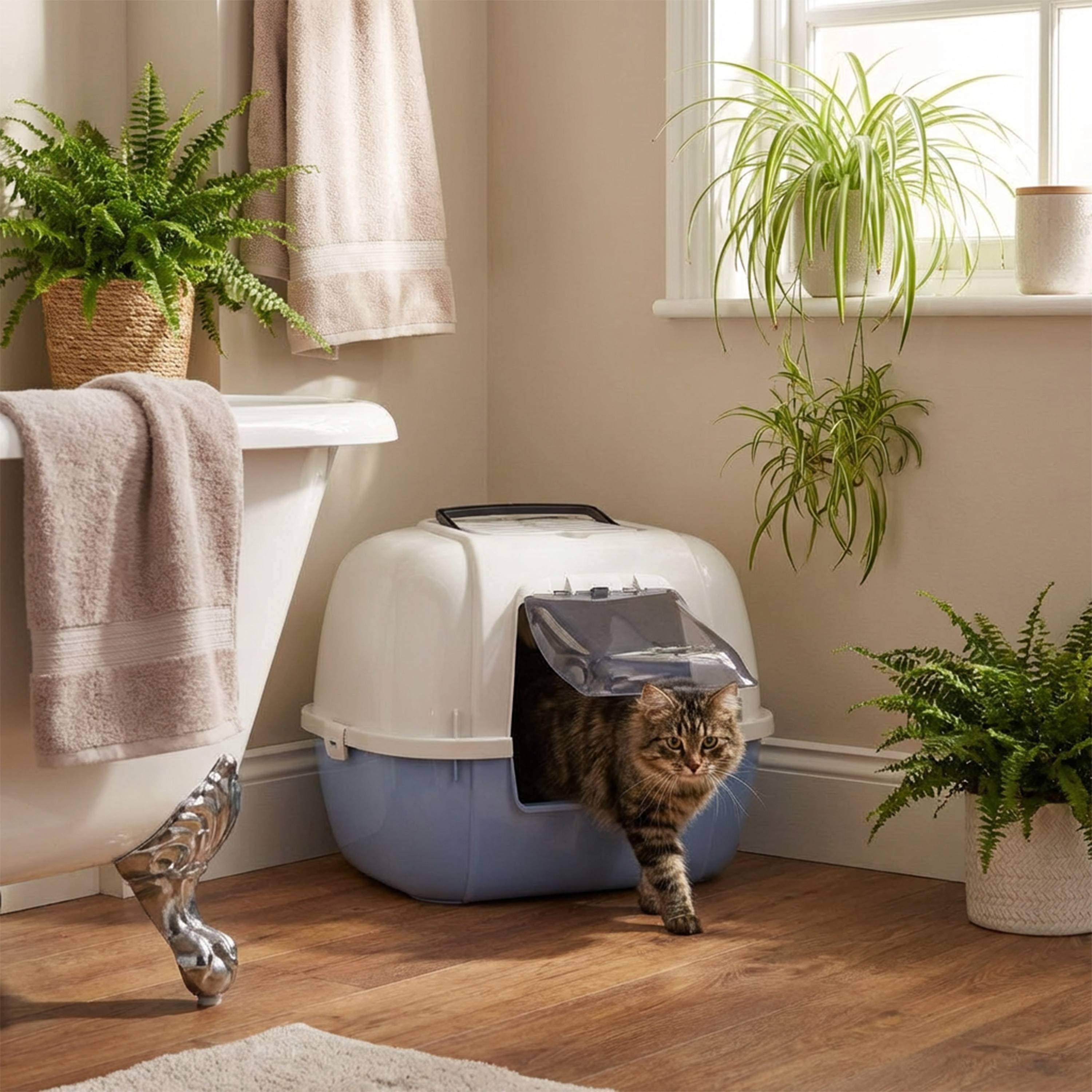 Ferplast - Ferplast Bac Litiere pour Chat, Maison de toilette pour Chat, Bac à litière d'angle, 2 filtres à charbon actif anti-odeur inclus, Porte battante - Imagen 3
