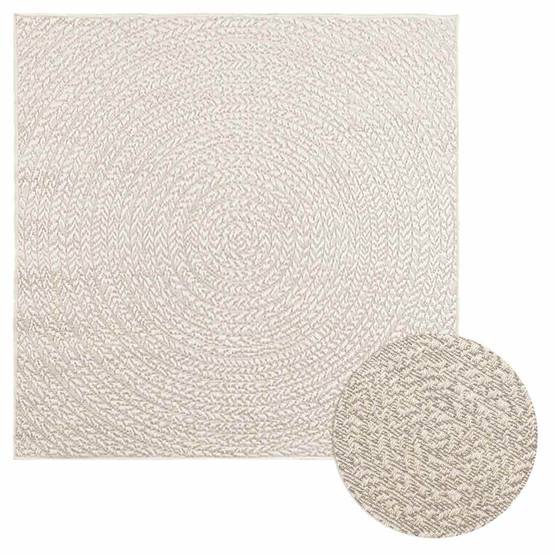 Tapis Carré de Terrasse Aspect Jute en PP Facile d'Entretien Crème 120x120 cm – ComfortXL Outdoor Living - Imagen 1