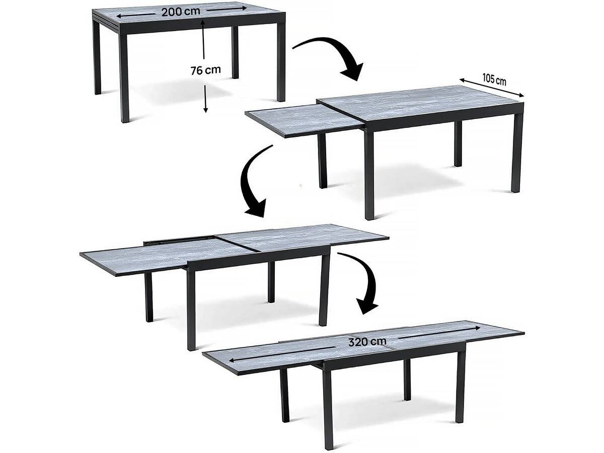 Table Jardin En Aluminium Extensible "lagos" - 200/320 X 105 X 76 Cm - Gris -habitat Et Jardin - Image 4
