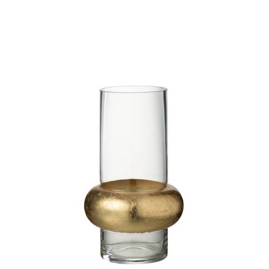J-Line - Vase cylindrique avec bague doré en verre transparent 14x14x25 cm - J-Line - Image 1