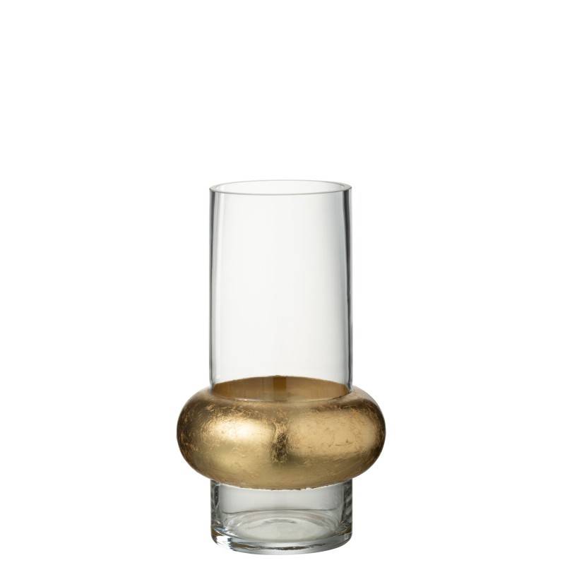 J-Line - Vase cylindrique avec bague doré en verre transparent 14x14x25 cm - J-Line