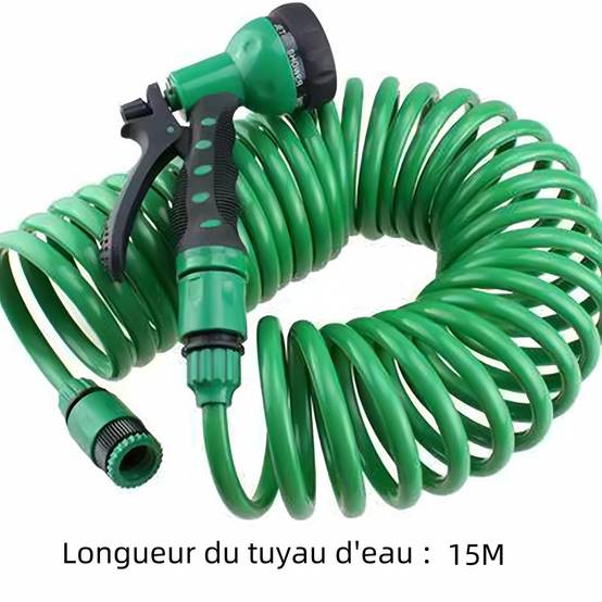 Tuyau D'Arrosage En Spirale Wiltec 15m - 7 Buses Multifonctions Pour Jardin, Lavage Voiture & Meubles