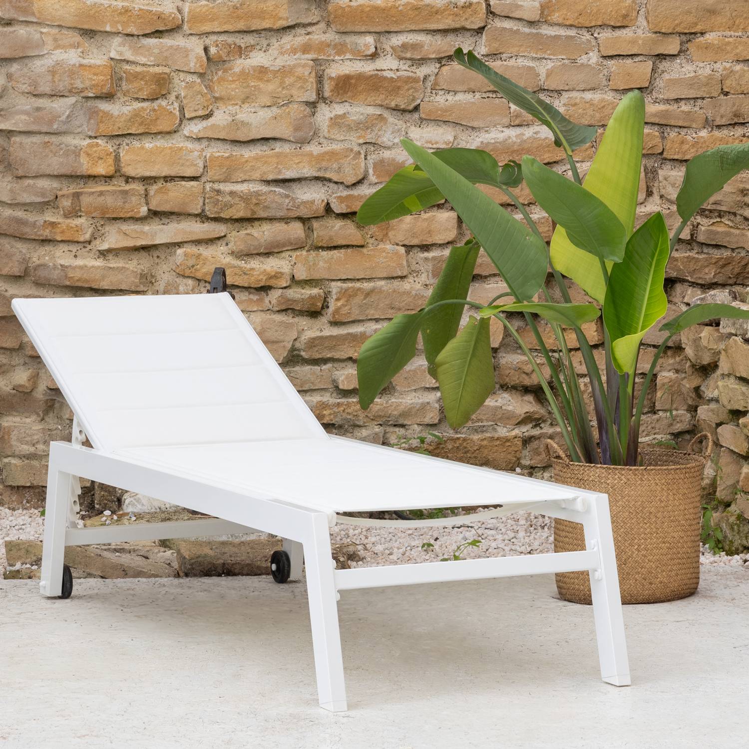 Happy Garden - Bain de soleil BARBADOS en textilène blanc - aluminium blanc - HAPPY GARDEN - Imagen 9