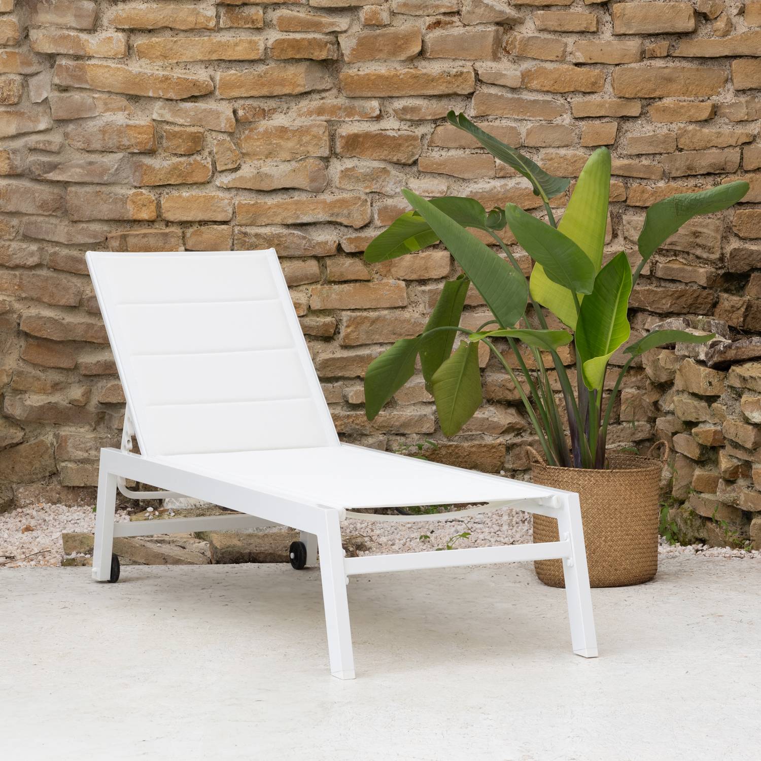 Happy Garden - Bain de soleil BARBADOS en textilène blanc - aluminium blanc - HAPPY GARDEN - Imagen 2