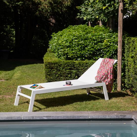 Happy Garden - Bain de soleil BARBADOS en textilène blanc - aluminium blanc - HAPPY GARDEN - Imagen 10