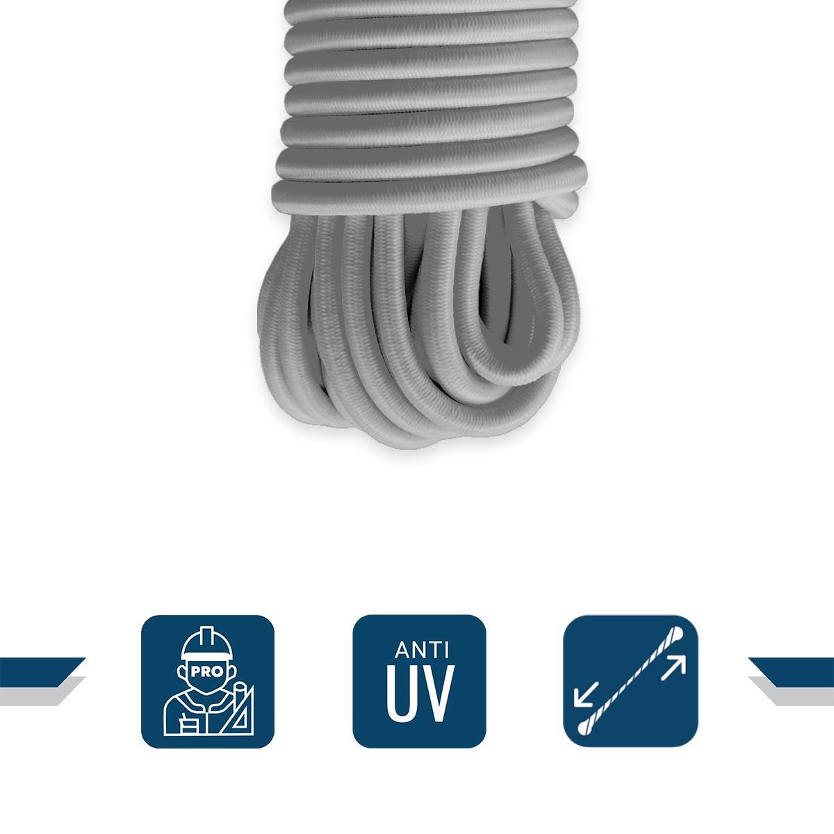 Sandow élastique Gris 15 mètres 9SW - Qualité PRO - Tendeur pour bâche de diamètre 9 mm TECPLAST - Imagen 3