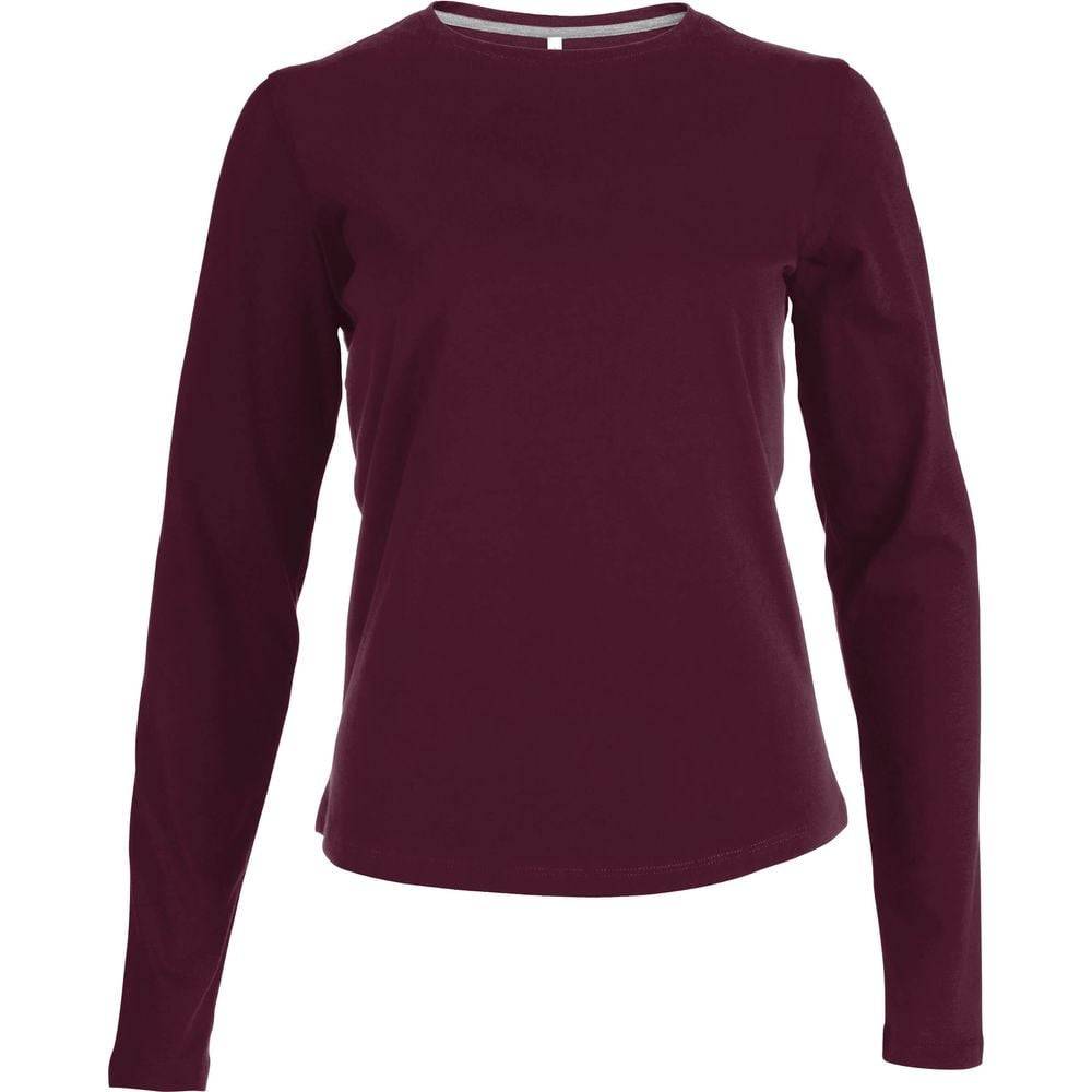 Tee-shirt de travail col rond manches longues Kariban femme 100% coton Bordeaux 3XL