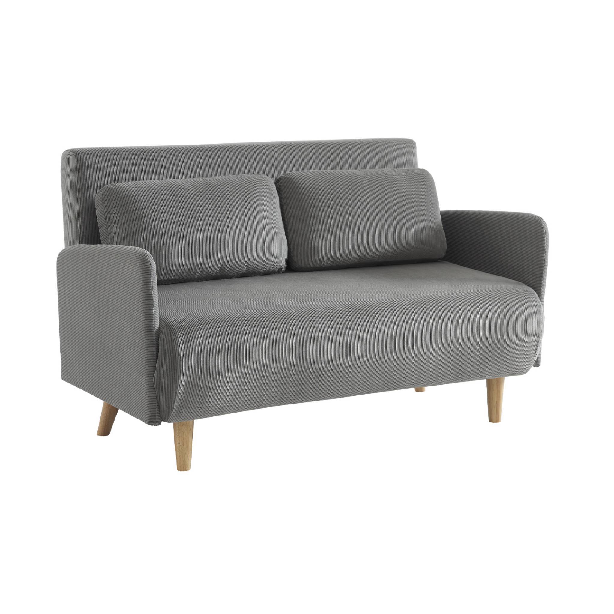 Canapé Convertible Scandinave 3 Places En Tissu Beige Et Bois Clair Louise 55641