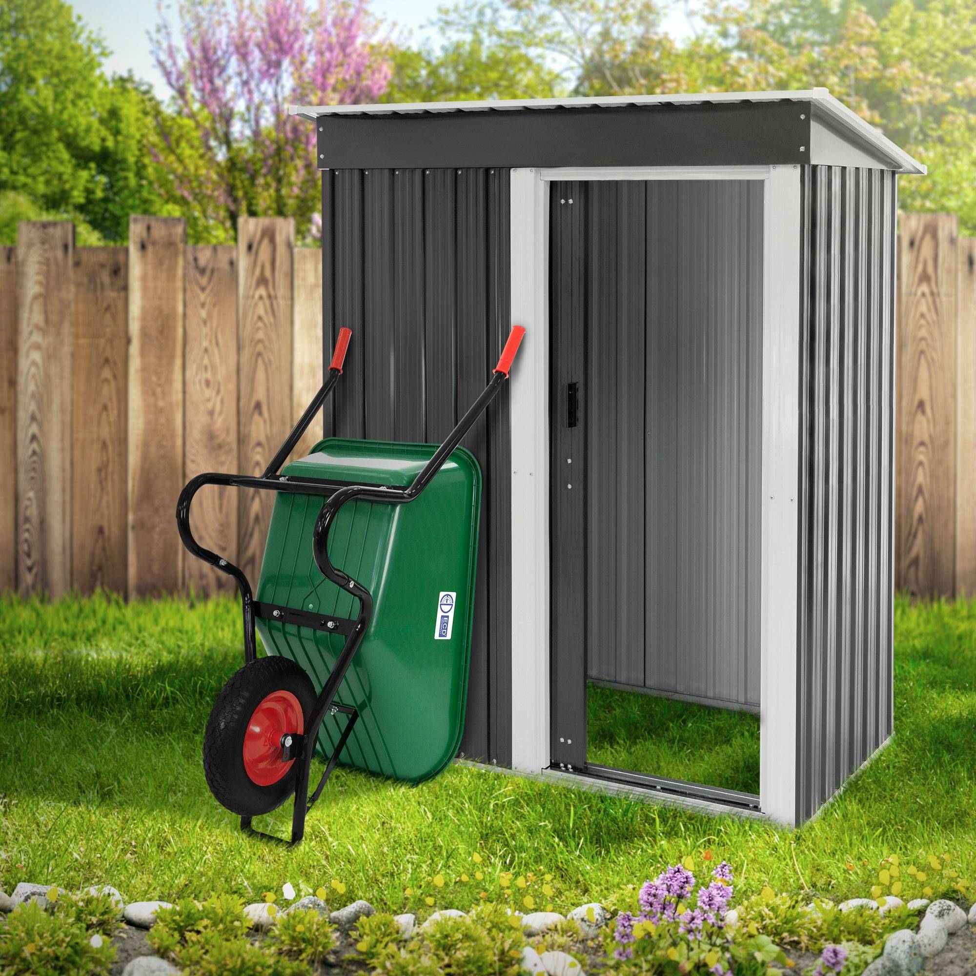 Brouette de chantier 100L benne PP vert pneus gonflables transport chariot 150kg - Image 9