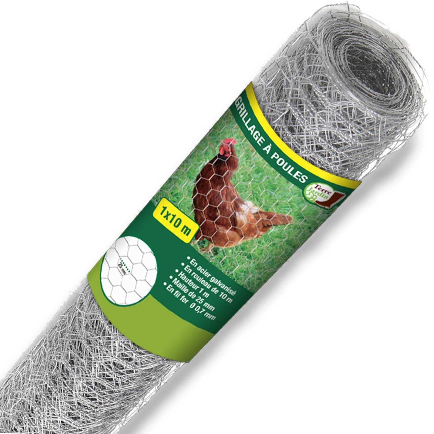 Terre Jardin - Grillage à poule 1X10 m mailles acier renforcé Ø 0.7 mm - TERRE JARDIN
