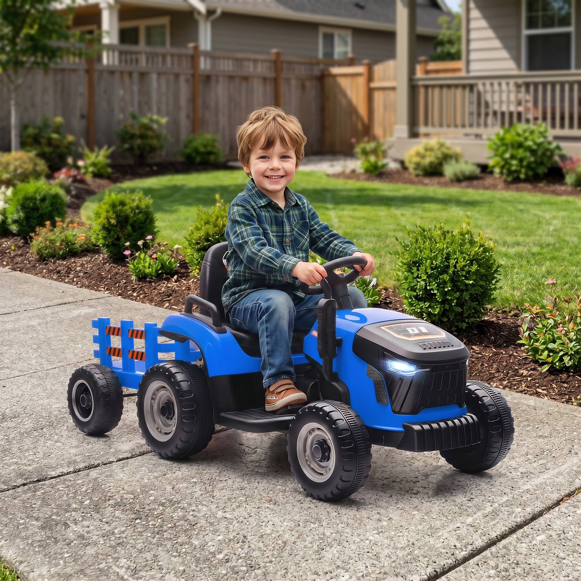 Sans Marque - Tracteur électrique enfants tracteur pédales télécommande démarrage progressif 3-8 ans bleu - Image 4