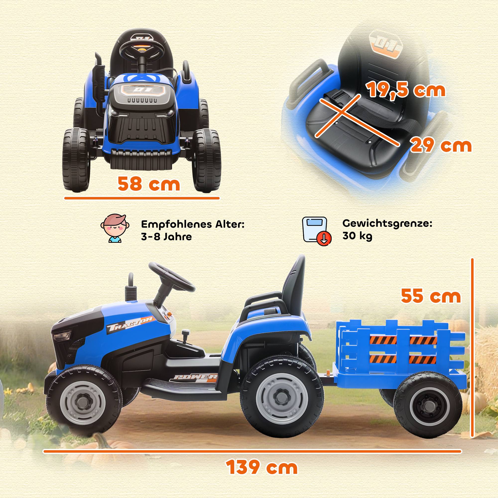 Sans Marque - Tracteur électrique enfants tracteur pédales télécommande démarrage progressif 3-8 ans bleu - Image 5