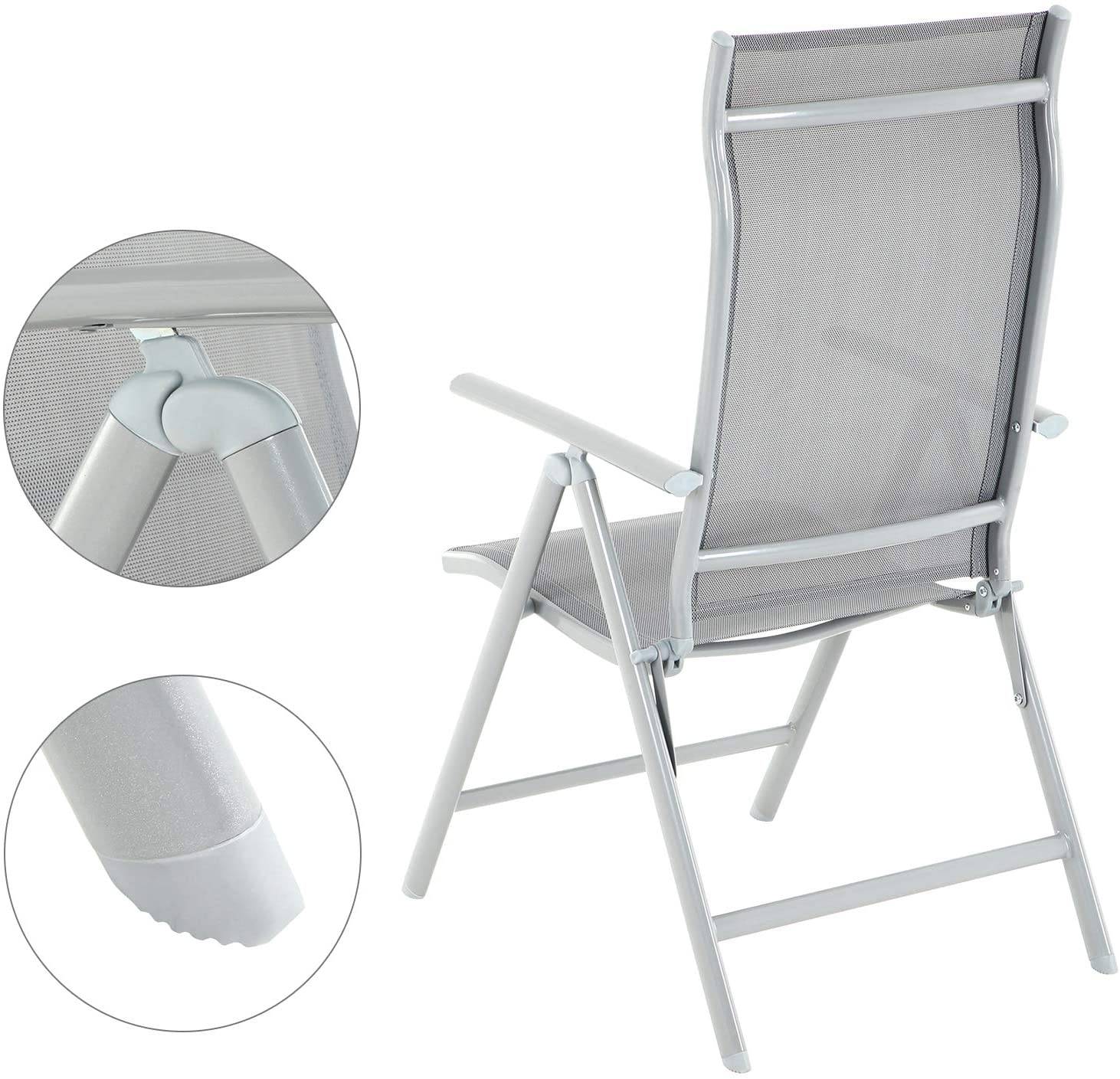 Helloshop26 - Lot de 2 chaises de jardin pliables sièges d'extérieur cadre en aluminium robuste dossier réglable sur 8 positions charge 150 kg gris - Imagen 3
