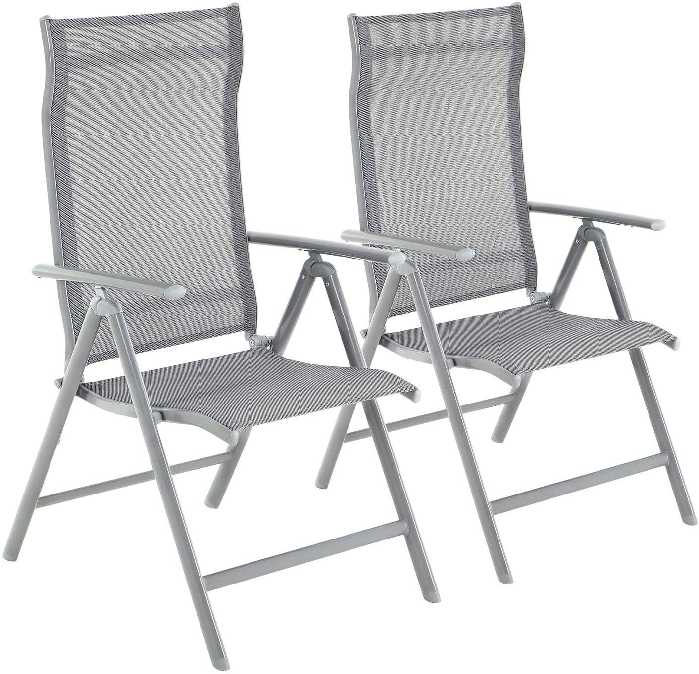 Helloshop26 - Lot de 2 chaises de jardin pliables sièges d'extérieur cadre en aluminium robuste dossier réglable sur 8 positions charge 150 kg gris - Imagen 1