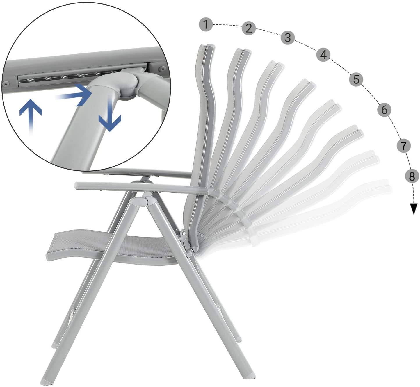 Helloshop26 - Lot de 2 chaises de jardin pliables sièges d'extérieur cadre en aluminium robuste dossier réglable sur 8 positions charge 150 kg gris - Imagen 2