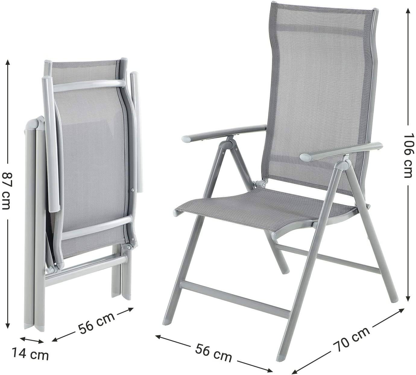 Helloshop26 - Lot de 2 chaises de jardin pliables sièges d'extérieur cadre en aluminium robuste dossier réglable sur 8 positions charge 150 kg gris - Imagen 5