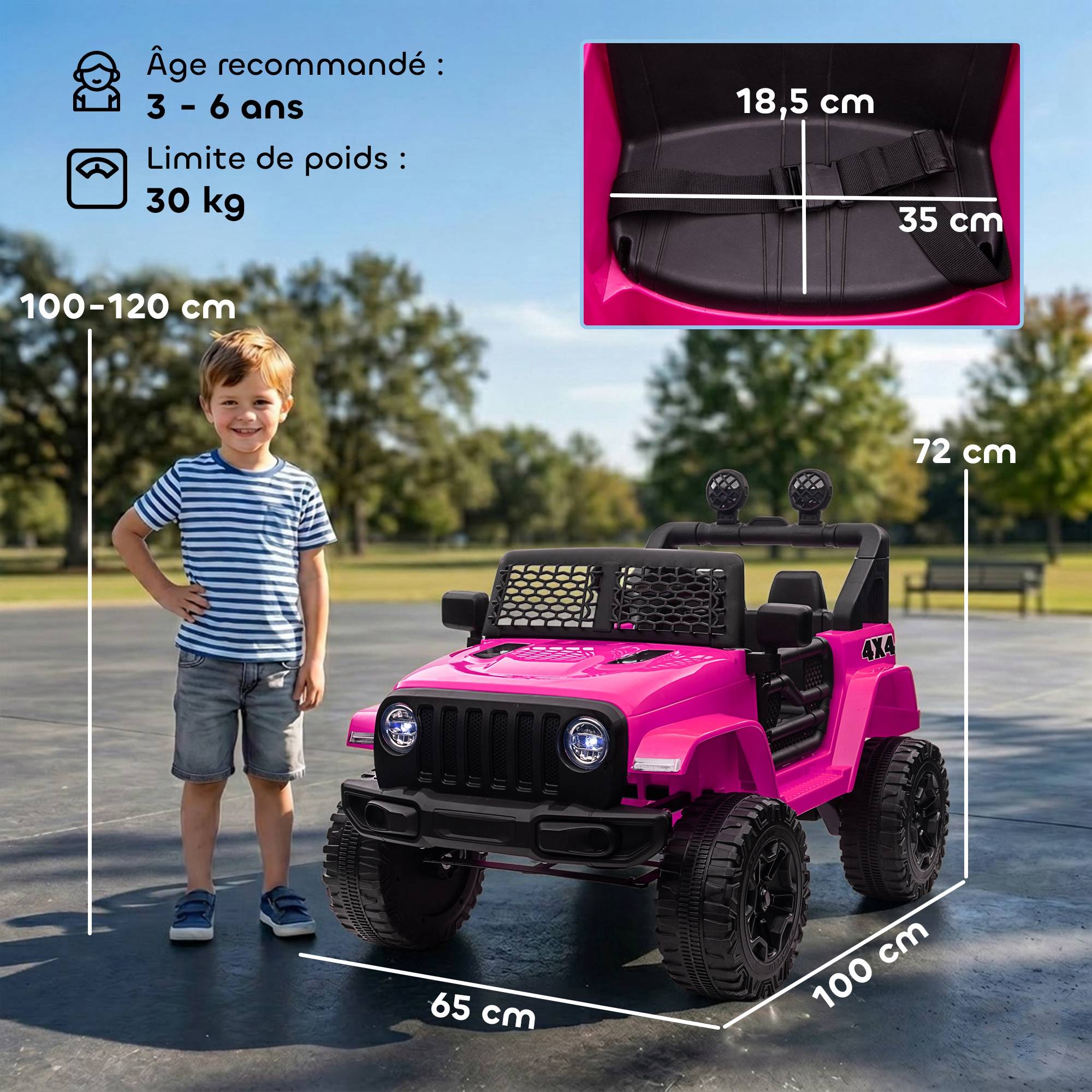 Voiture électrique Enfant Propulsion arrière 12 V 5 Km/h Max. télécommande Effets Lumineux sonores 100x65x72cm Rose - Image 5
