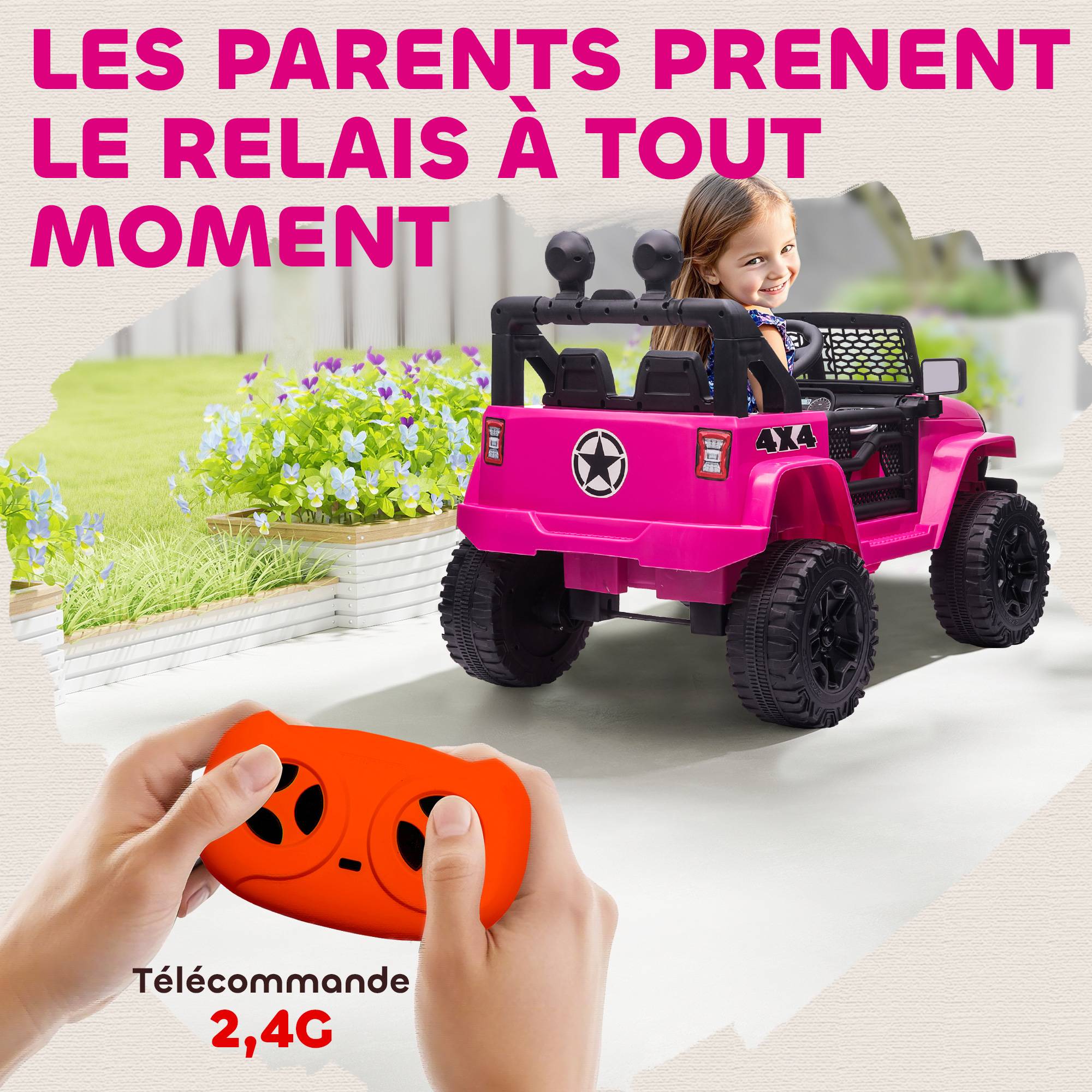 Voiture électrique Enfant Propulsion arrière 12 V 5 Km/h Max. télécommande Effets Lumineux sonores 100x65x72cm Rose - Image 7