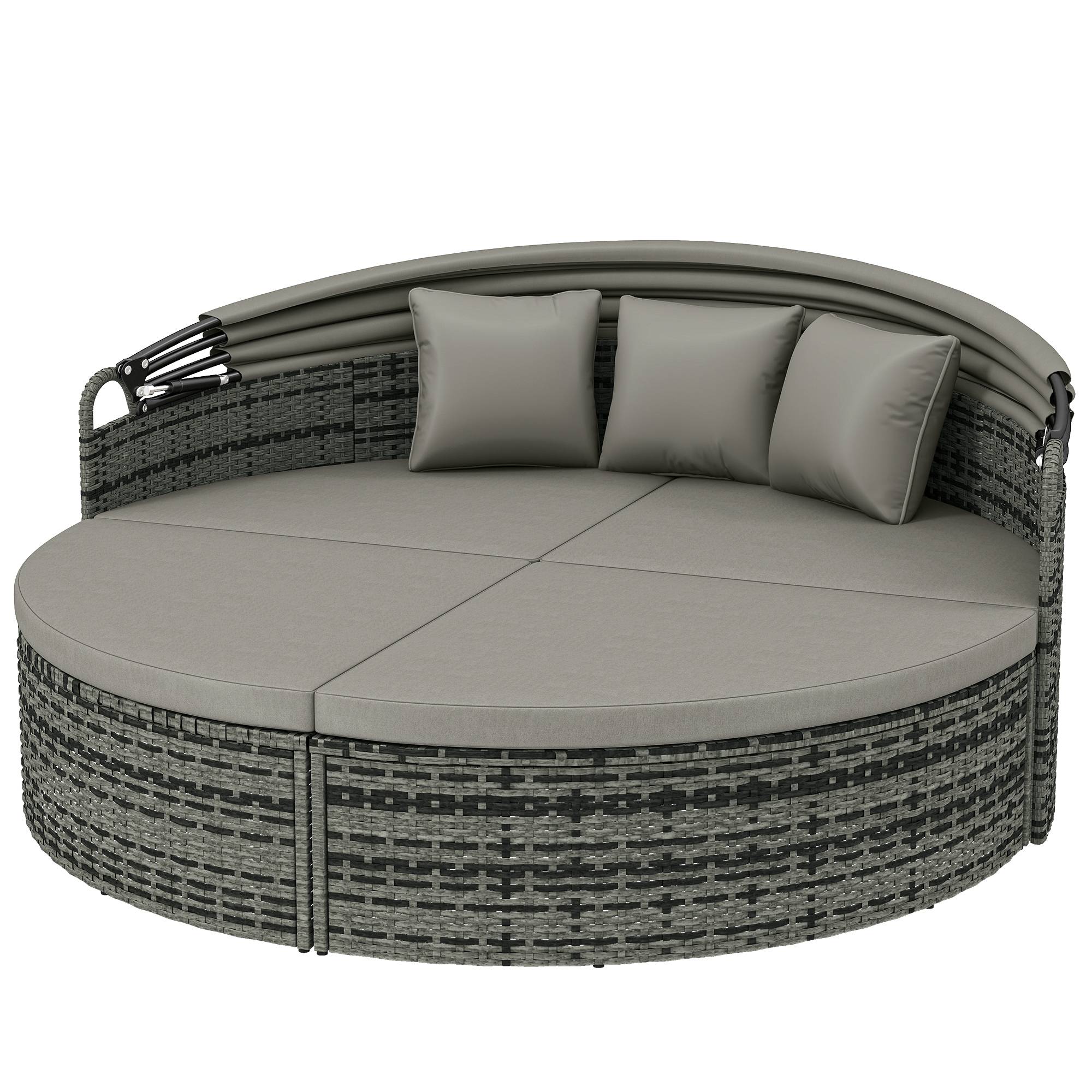 ComfortXL - Bain de soleil rond modulable résine tressée jardin avec auvent rétractable 180cm gris clair - ComfortXL Outdoor Living - Image 2