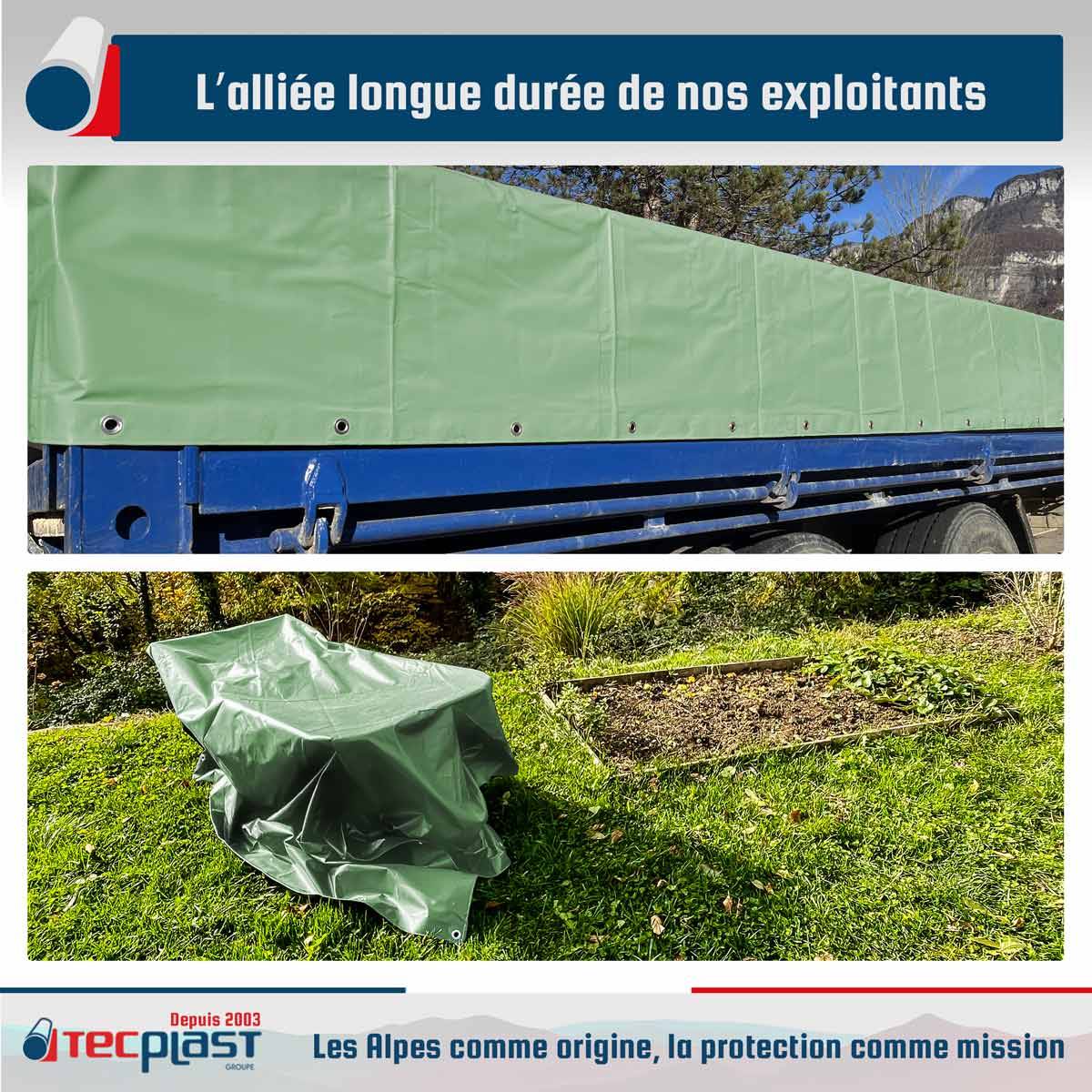 Bâche Agricole 2,5x3,5 m LP506AG Vert Sauge - Garantie 5 ans - Bâche PVC étanche de protection pour Matériel agricole TECPLAST - Image 2