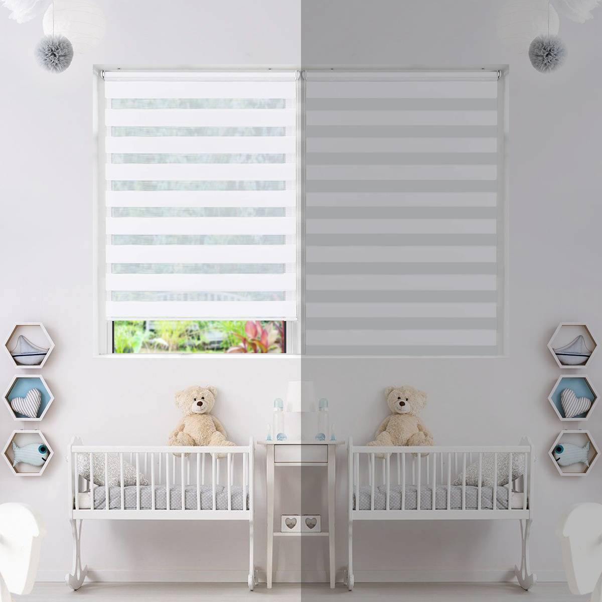 Vounot - Lot de 2 Store enrouleur jour nuit double 90x150cm Blanc - Image 3