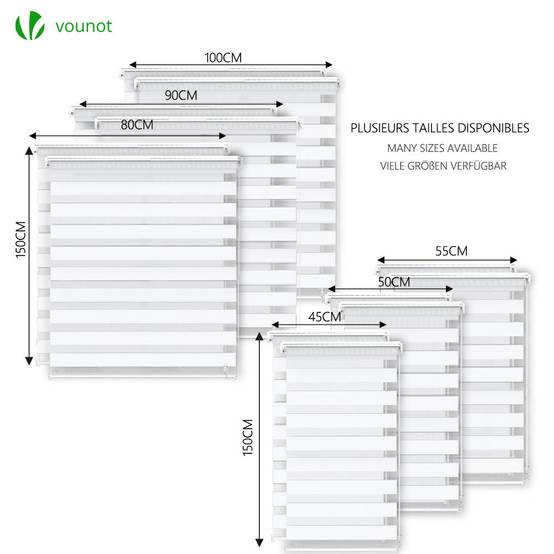 Vounot - Lot de 2 Store enrouleur jour nuit double 90x150cm Blanc - Image 6