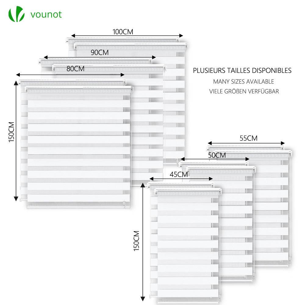Vounot - Lot de 2 Store enrouleur jour nuit double 90x150cm Blanc - Image 6