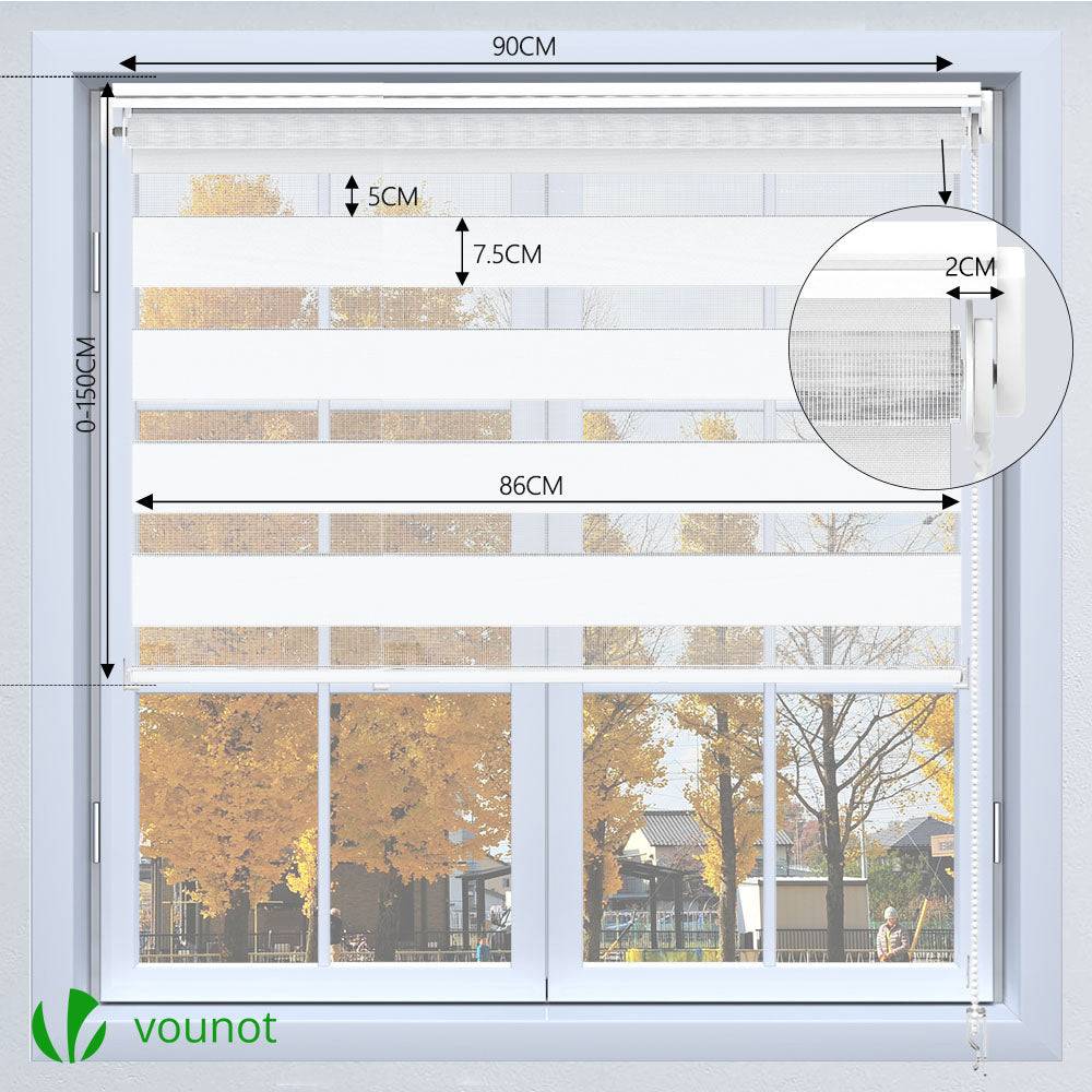 Vounot - Lot de 2 Store enrouleur jour nuit double 90x150cm Blanc - Image 4