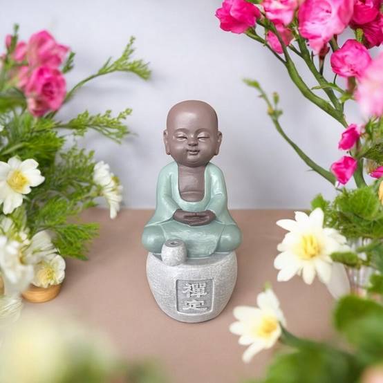Zen Light - Statue Bouddha Porte-Encens Dhyana-Ambiance harmonieuse-magnifique figurine porte bonheur Calligraphie-H14cm–Zen'Light - Image 1
