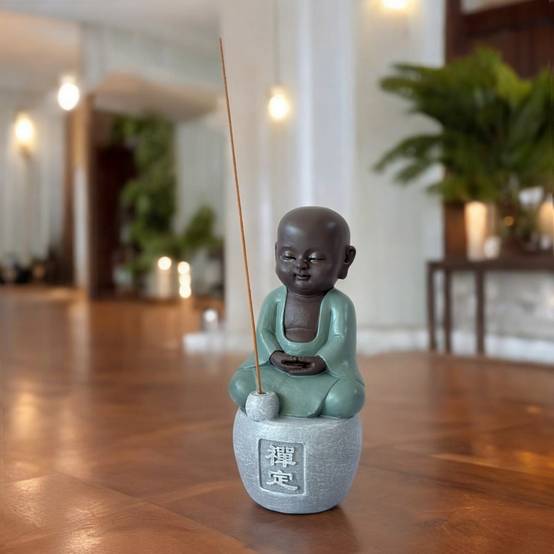 Zen Light - Statue Bouddha Porte-Encens Dhyana-Ambiance harmonieuse-magnifique figurine porte bonheur Calligraphie-H14cm–Zen'Light - Image 6